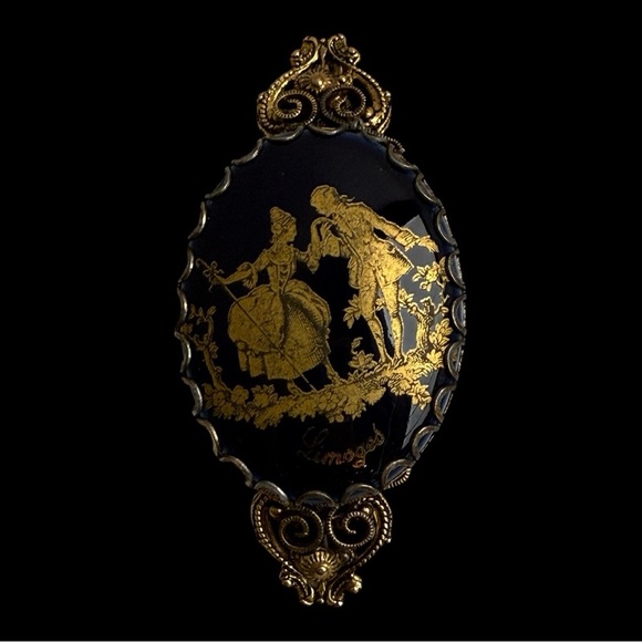 Jewelry - Vintage Fragonard Brooch Pendant French Limoges Gold Tone Victorian